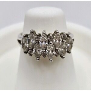 DQCZ Diamonique 925 Sterling Silver Cocktail Ring CZ Marquise Cut Prong Cluster